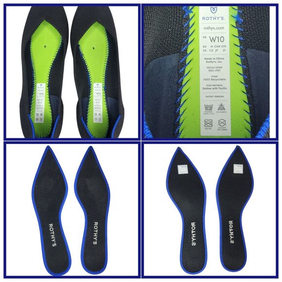 Rothys The Point Womens Size US 10 Solid Black Pointed Toe Ballet Flats Shoes - Picture 6 of 11